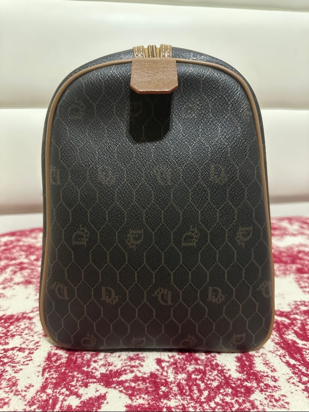 Christian Dion PVC Brown Monogram Travel Duffle Bag with Leather Trim - Picture 5 of 15